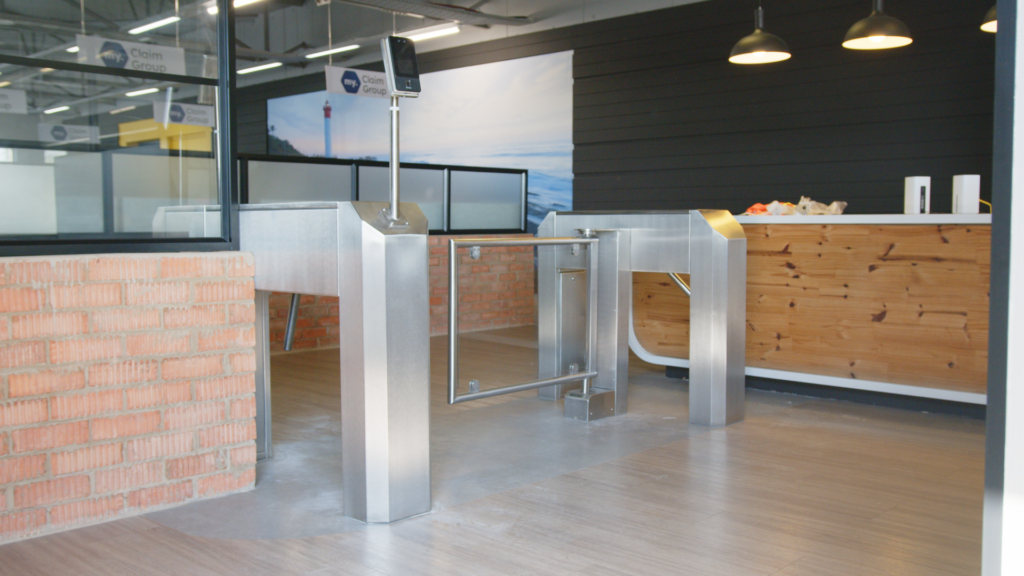 corporate office biometric reader turnstile install